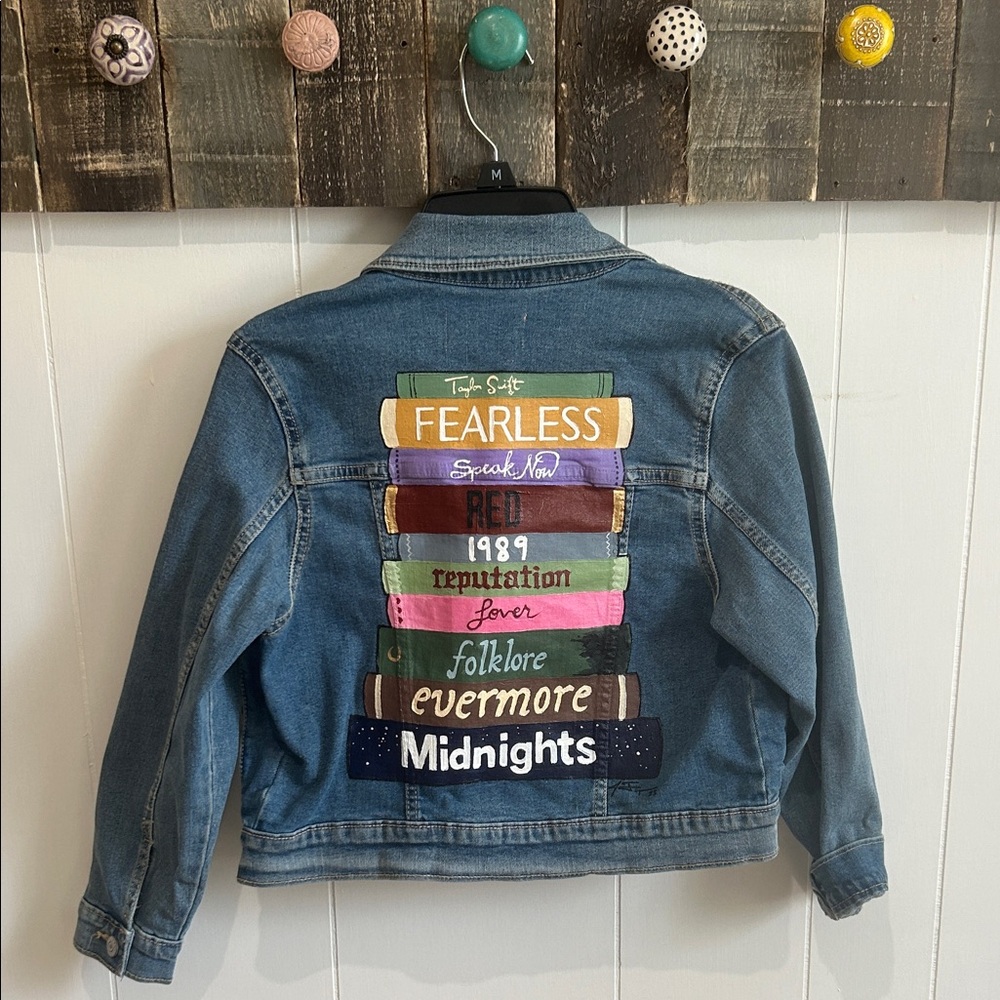 Kids Blue Denim Jean Jacket with Colorful Book Spine Patch